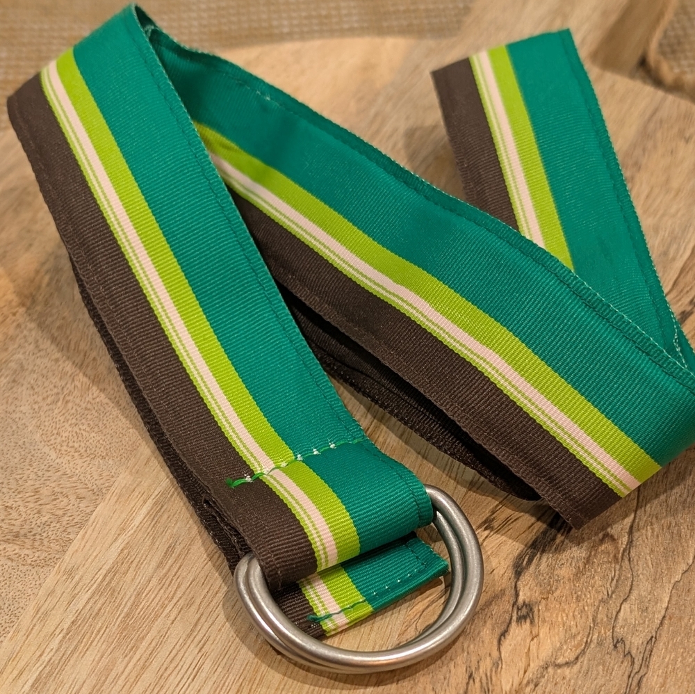 J. Crew Ribbon Belt, Green Brown Pink Stripe, Size S/M
